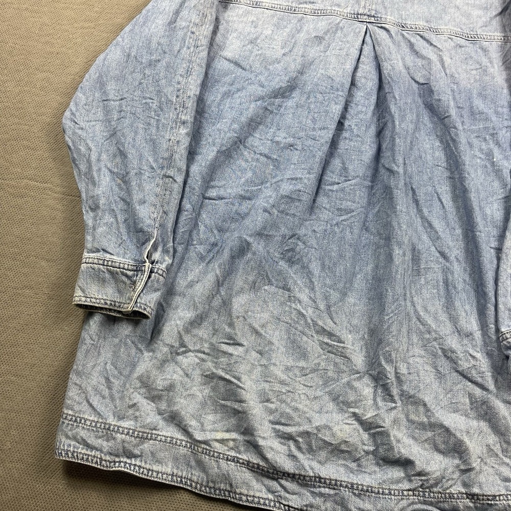 Free People Jacket Womens Medium Blue Denim Long Chore‎ Coat Button Henley Dress - Picture 7 of 14